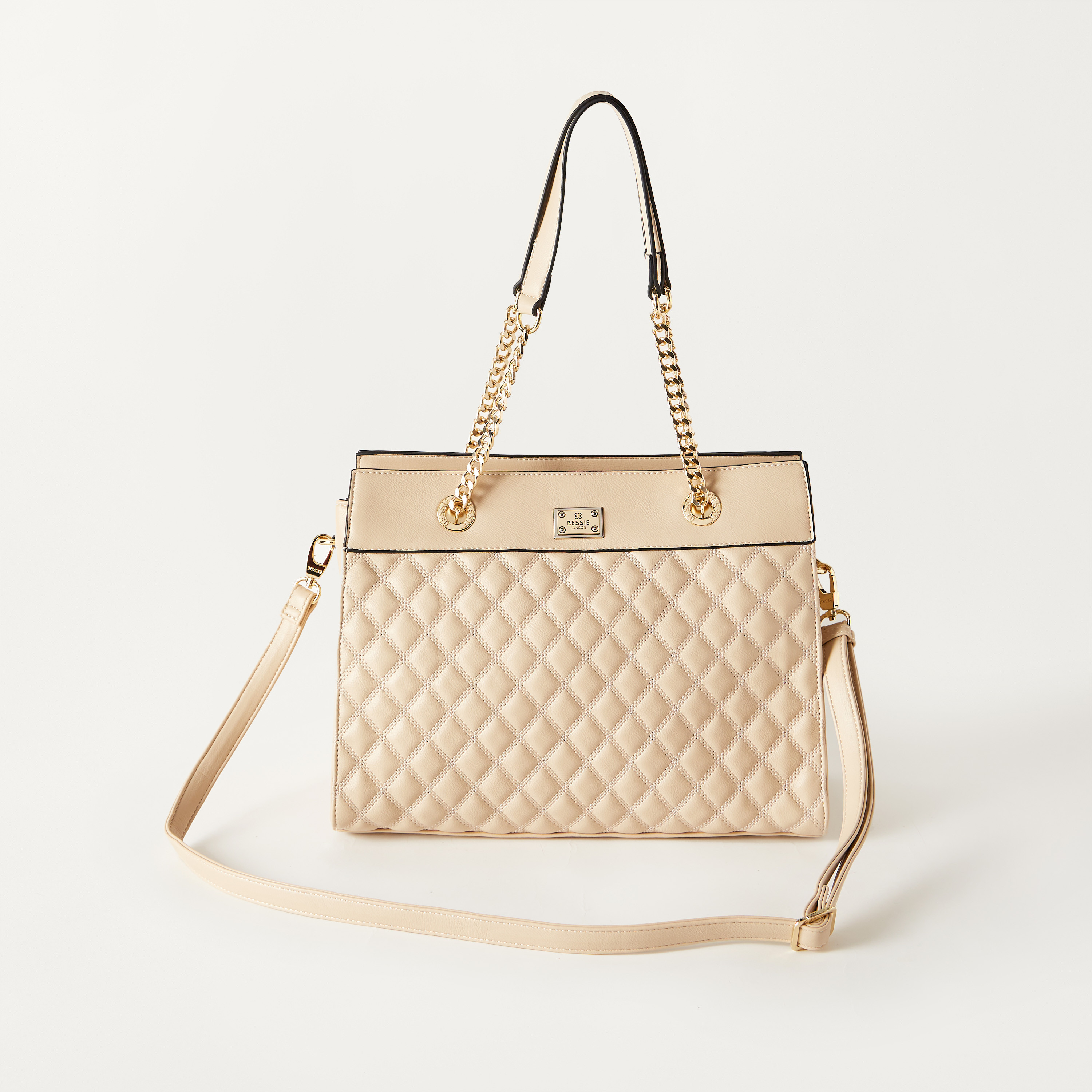 Bessie London Quilted Tote Bag with Detachable Strap and Zip Closure-women-bagsandwallets-handbags-image-1