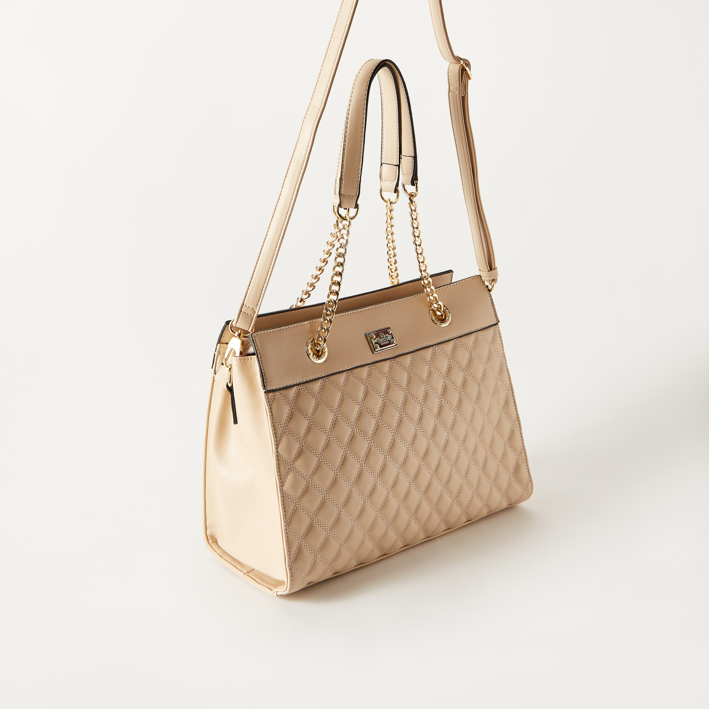 Bessie London Quilted Tote Bag with Detachable Strap and Zip Closure-women-bagsandwallets-handbags-image-2