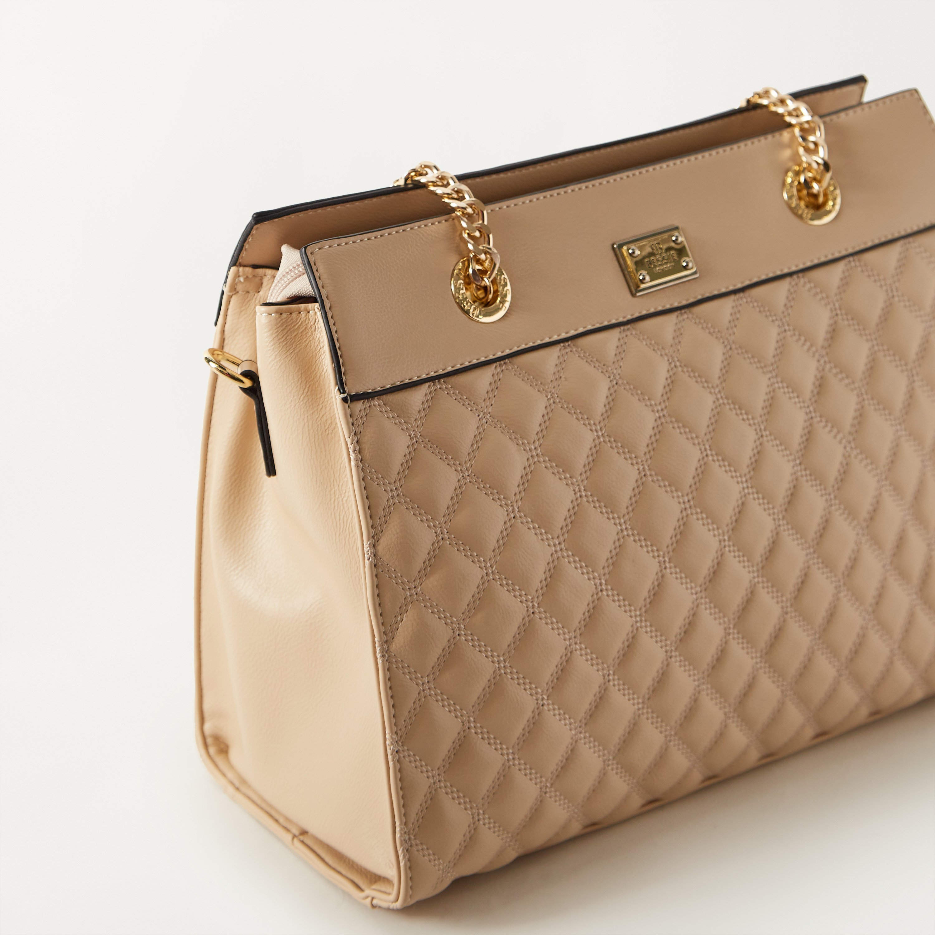 Bessie London Quilted Tote Bag with Detachable Strap and Zip Closure-women-bagsandwallets-handbags-image-3