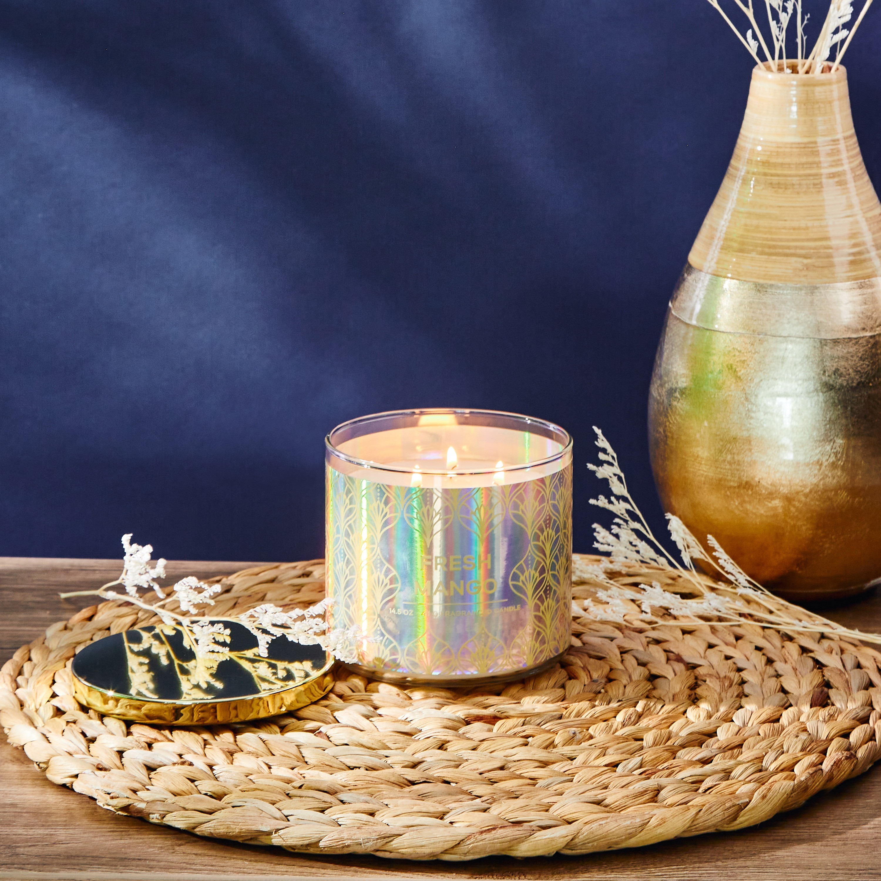 Glitter Fresh Mango 3-Wick Jar Candle - 9 cms-household-homefragrance-candles-image-1