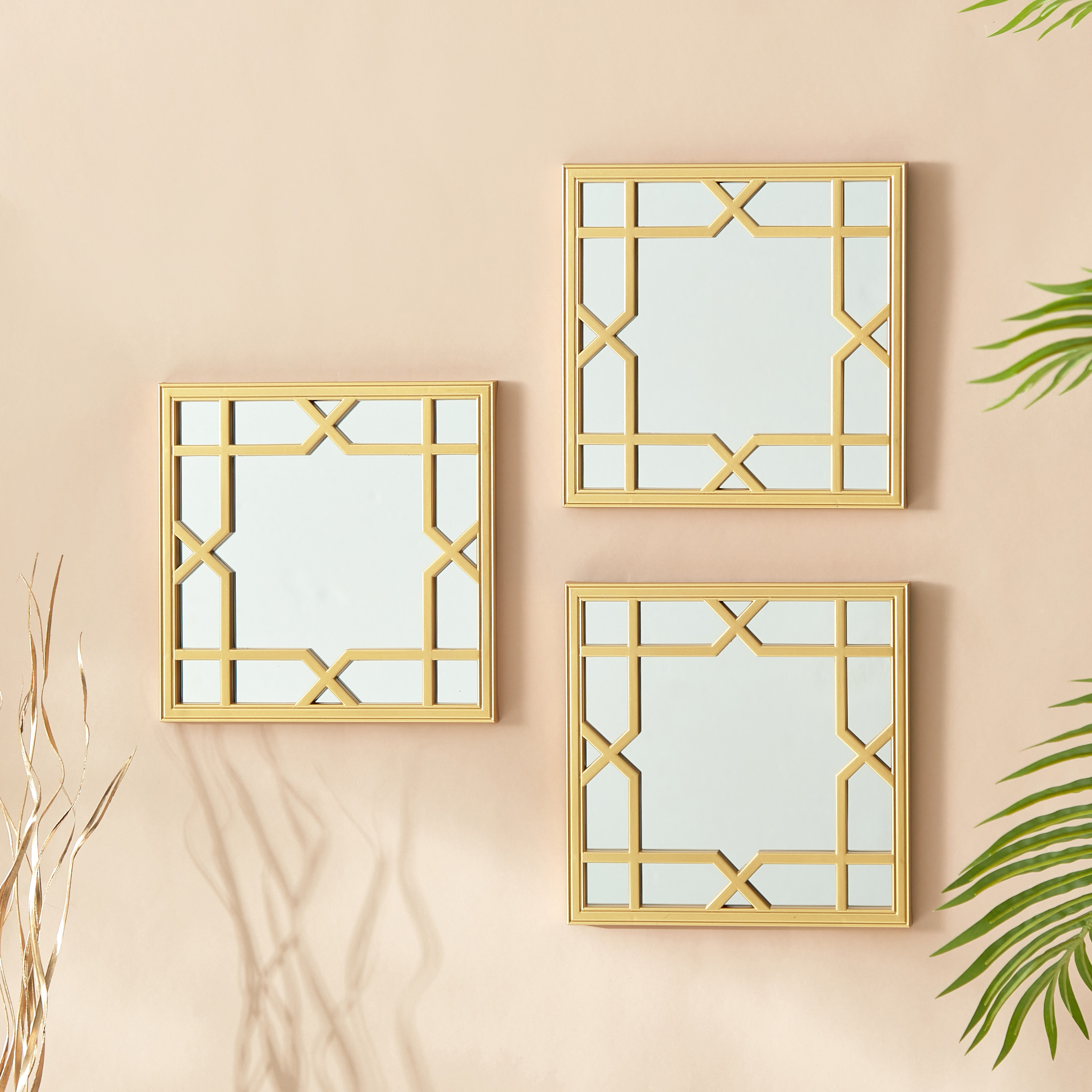 Geometric 3-Piece Decorative Mirror Set - 10x10 inches-household-walldecorandmirrors-mirrors-wallmirrors-image-1