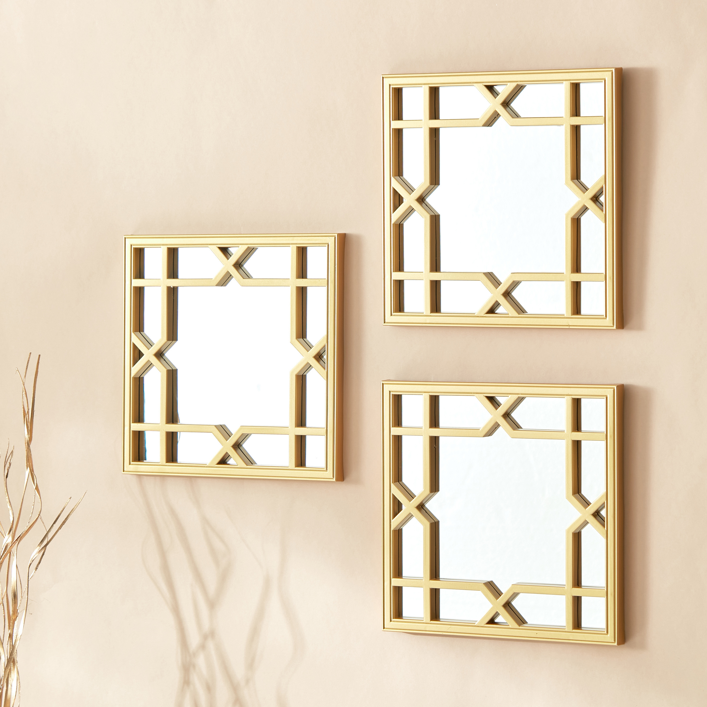 Geometric 3-Piece Decorative Mirror Set - 10x10 inches-household-walldecorandmirrors-mirrors-wallmirrors-image-2