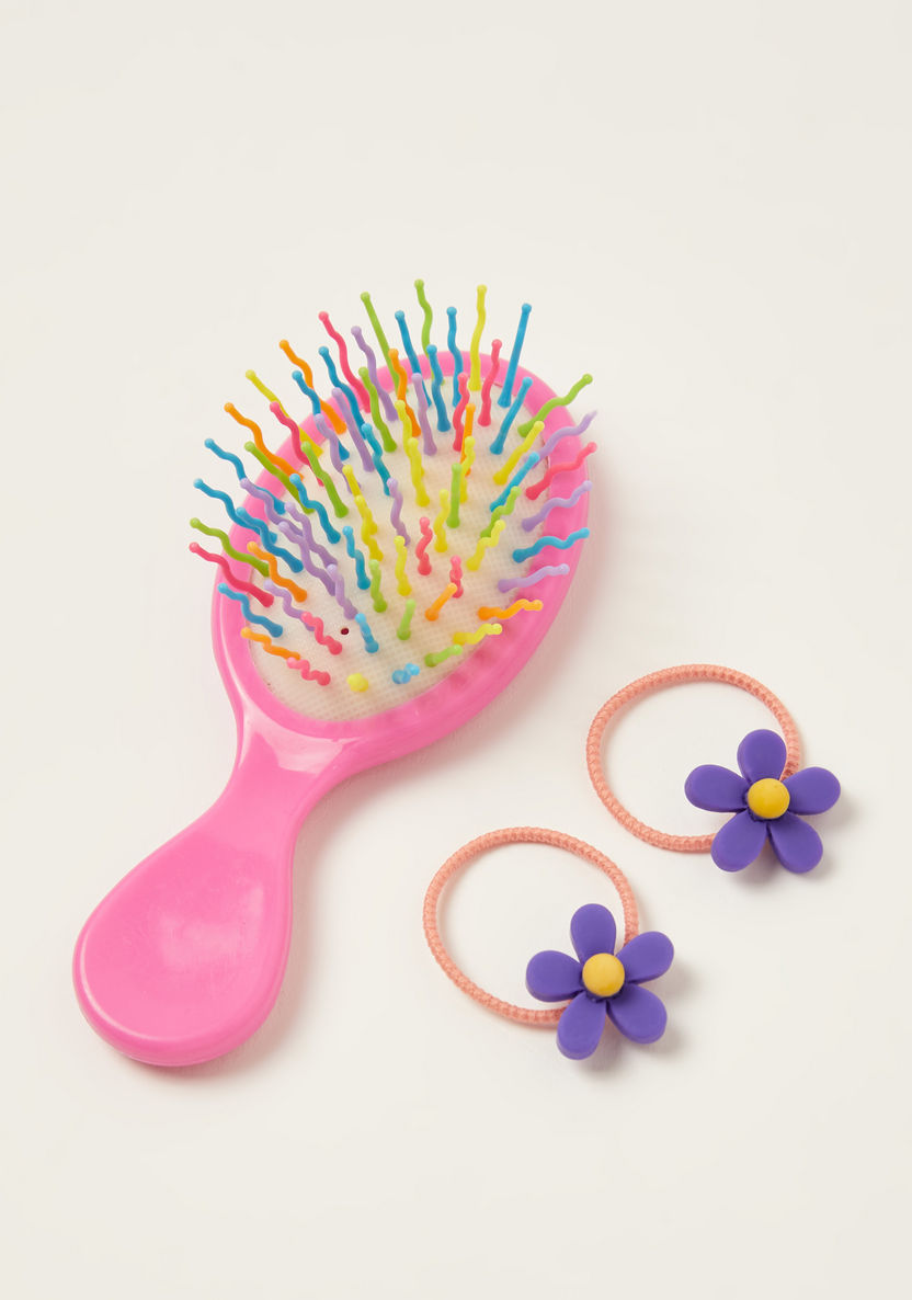 Gloo 3-Piece Assorted Floral Accented Hair Tie and Hairbrush Set-Hair Accessories-image-0