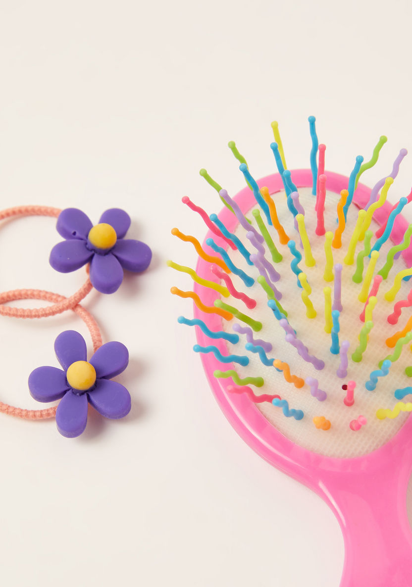 Gloo 3-Piece Assorted Floral Accented Hair Tie and Hairbrush Set-Hair Accessories-image-3