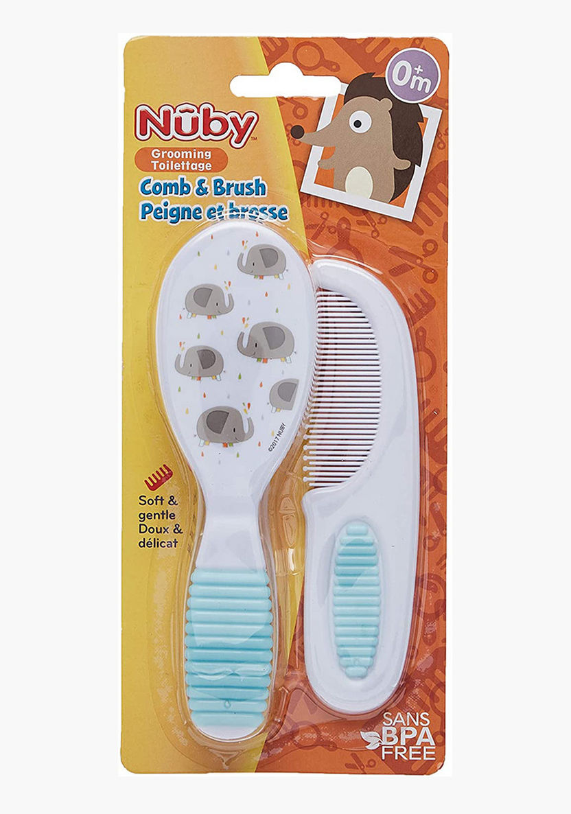 Nuby Elephant Print Comb and Brush Set-Grooming-image-1