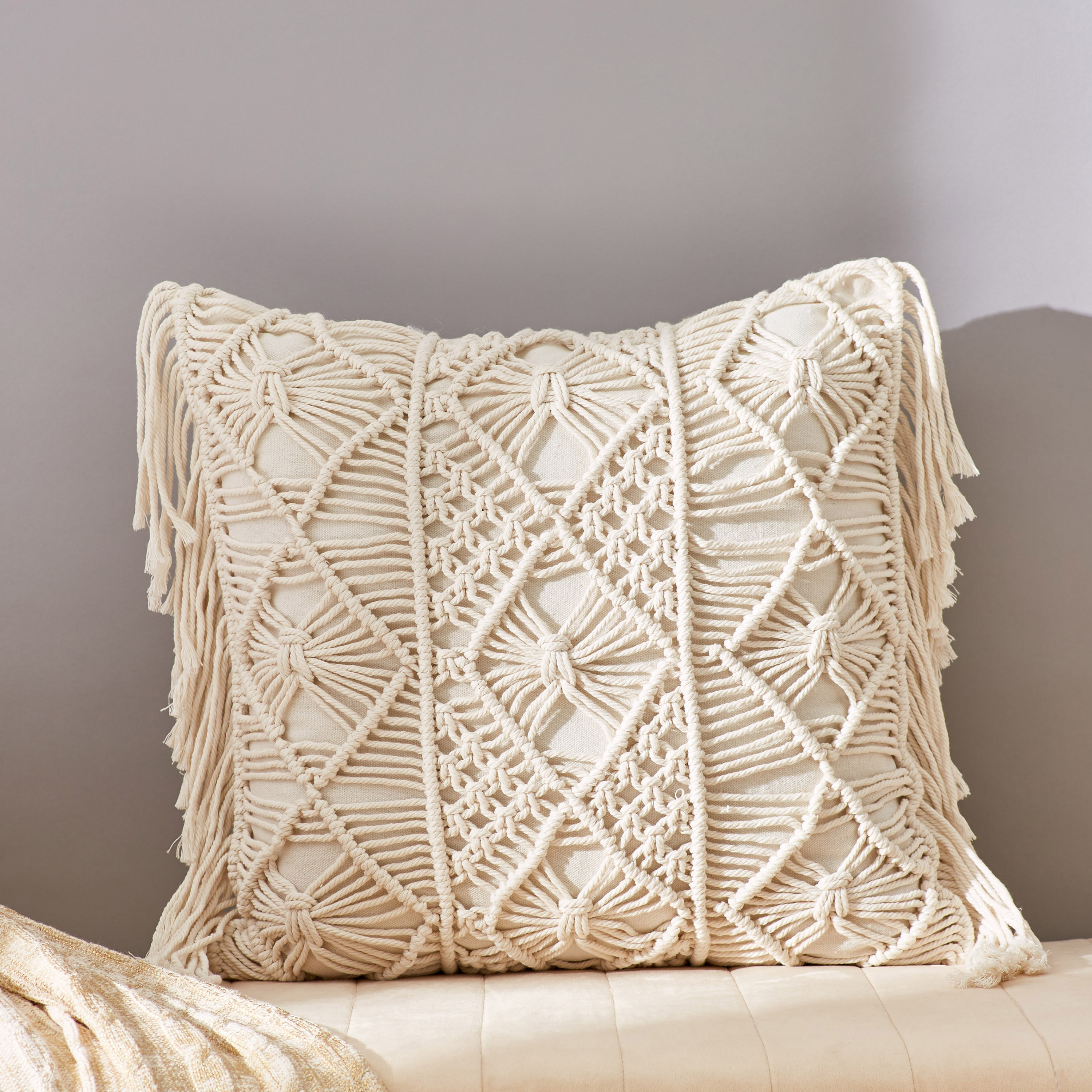 Textured Cushion with Tassel Detail - 45x45 cms-household-cushionsandthrows-cushioncovers-image-1