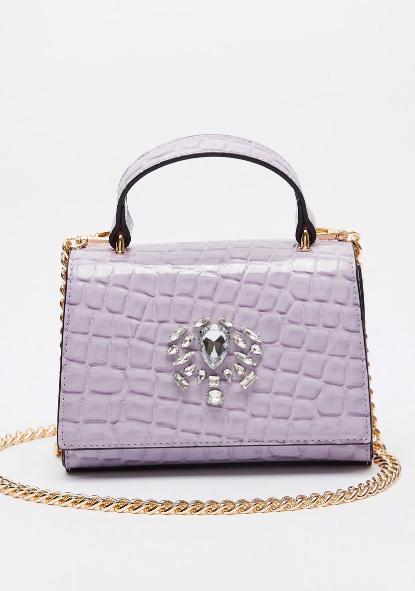 Celeste Textured Satchel Bag with Grab Handle and Embellished Detail-Women%27s Handbags-image-0