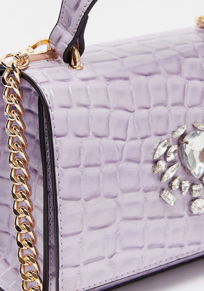Celeste Textured Satchel Bag with Grab Handle and Embellished Detail-Women%27s Handbags-image-3