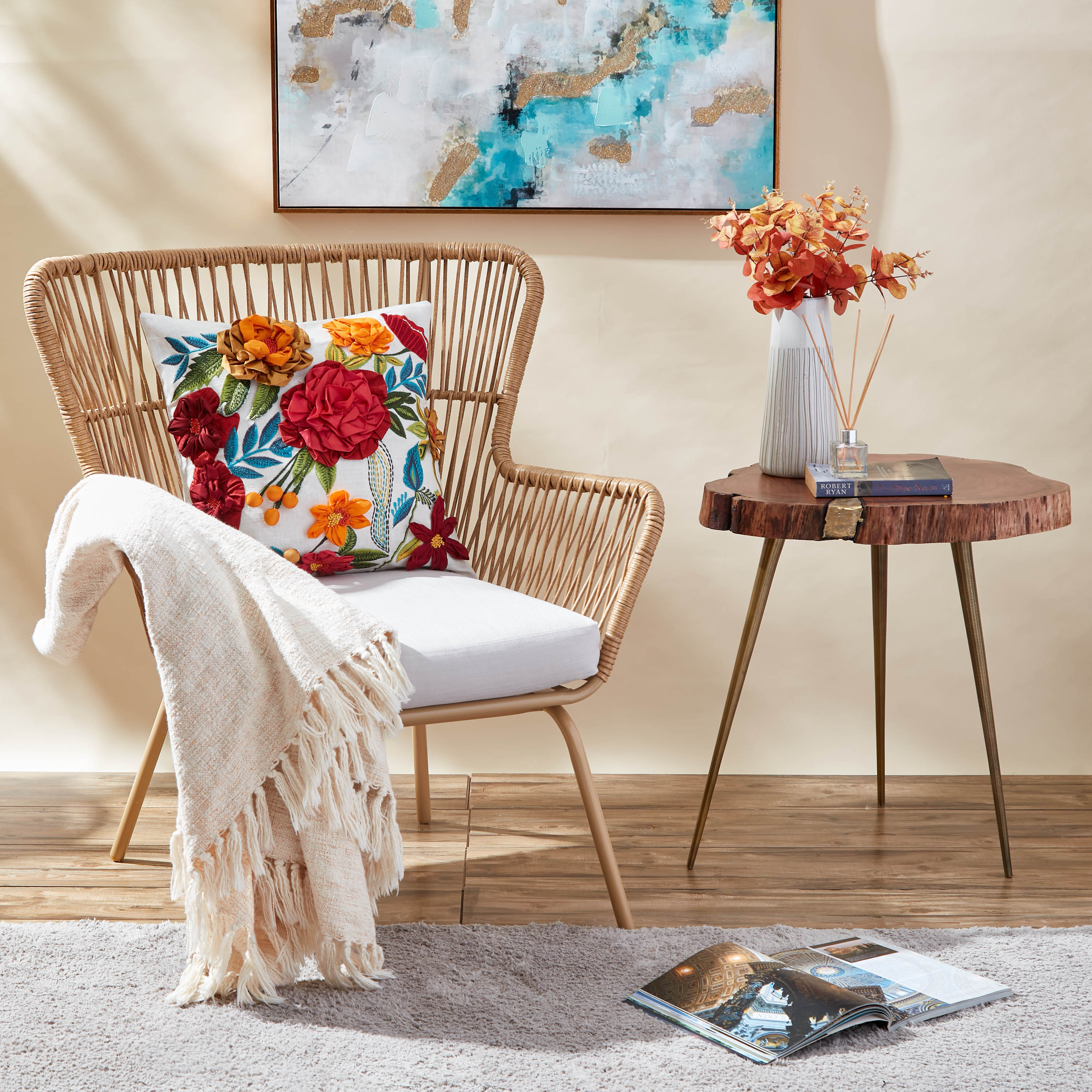 Floral Embellished Filled Cushion - 45x45 cms-household-cushionsandthrows-cushioncovers-image-1