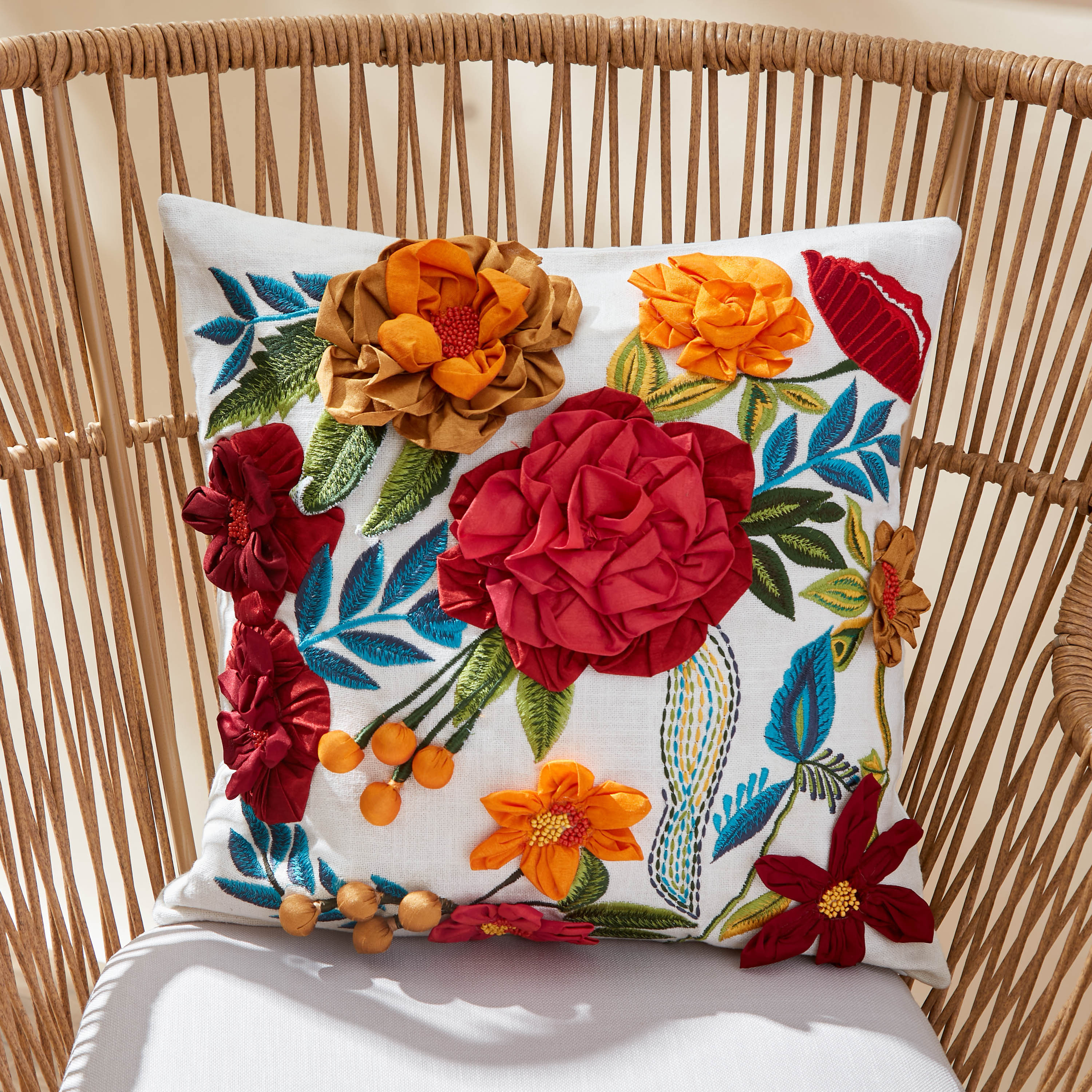 Floral Embellished Filled Cushion - 45x45 cms-household-cushionsandthrows-cushioncovers-image-2