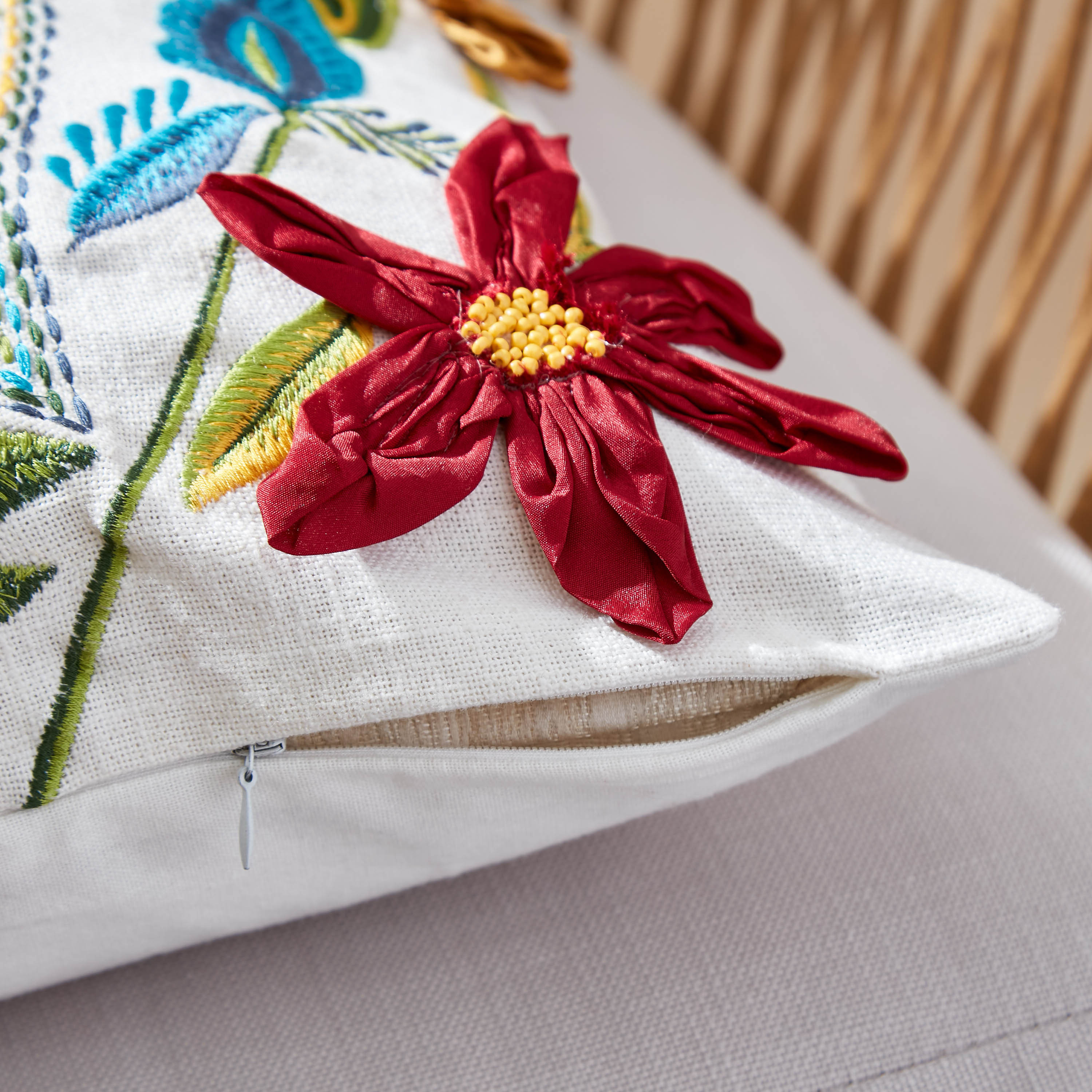 Floral Embellished Filled Cushion - 45x45 cms-household-cushionsandthrows-cushioncovers-image-4