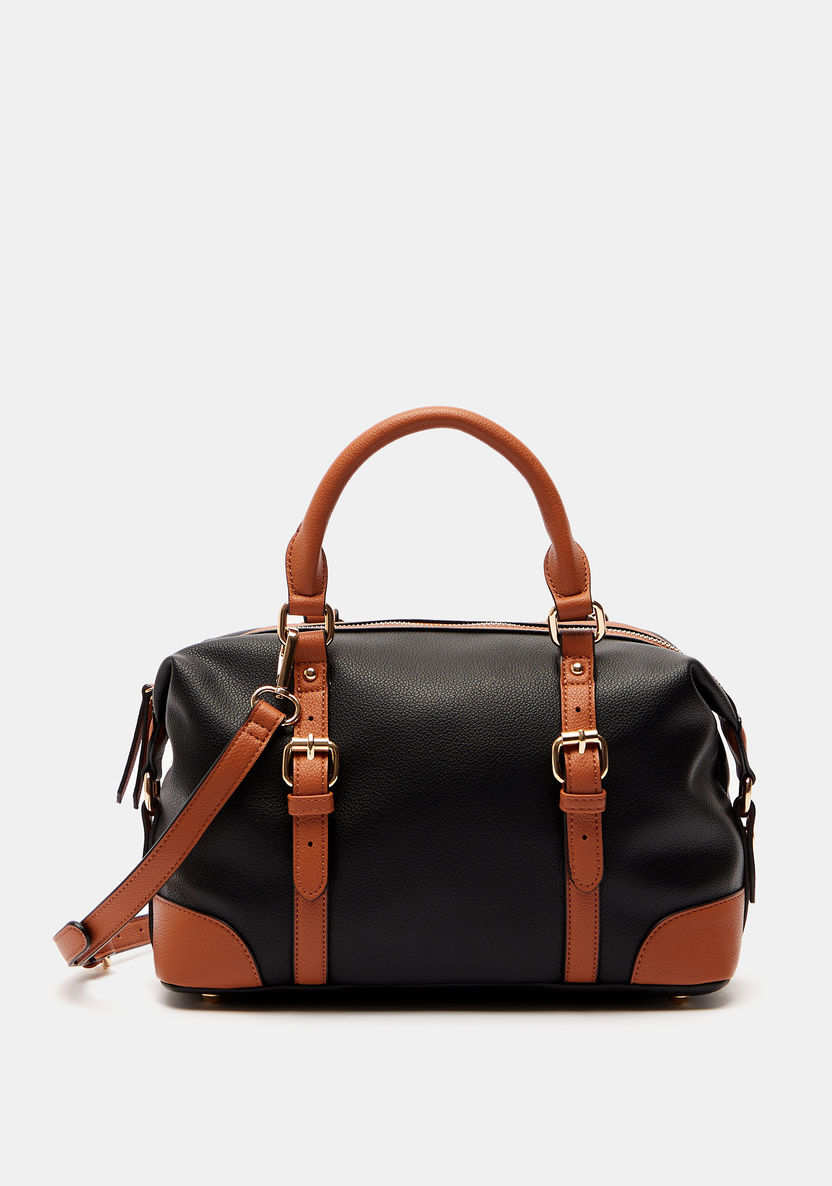 Celeste Solid Bowler Bag with Detachable Strap and Zip Closure-Women%27s Handbags-image-0