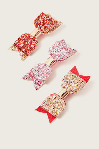 Charmz Glitter Textured Bow Shaped Hair Clip - Set of 3
