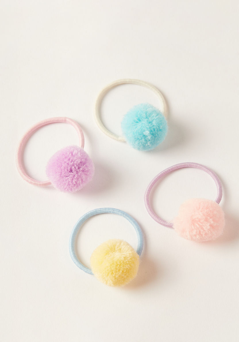 Charmz Pom Pom Accented Hair Tie - Set of 4-Hair Accessories-image-0