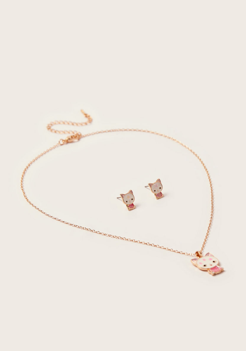 Charmz Cat Pendant Necklace and Earrings Set-Jewellery-image-0