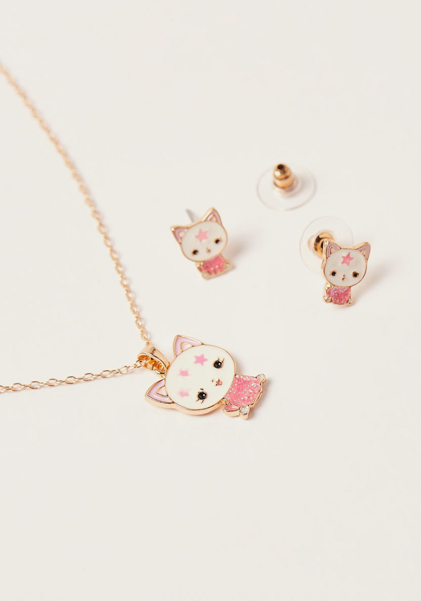 Charmz Cat Pendant Necklace and Earrings Set-Jewellery-image-3