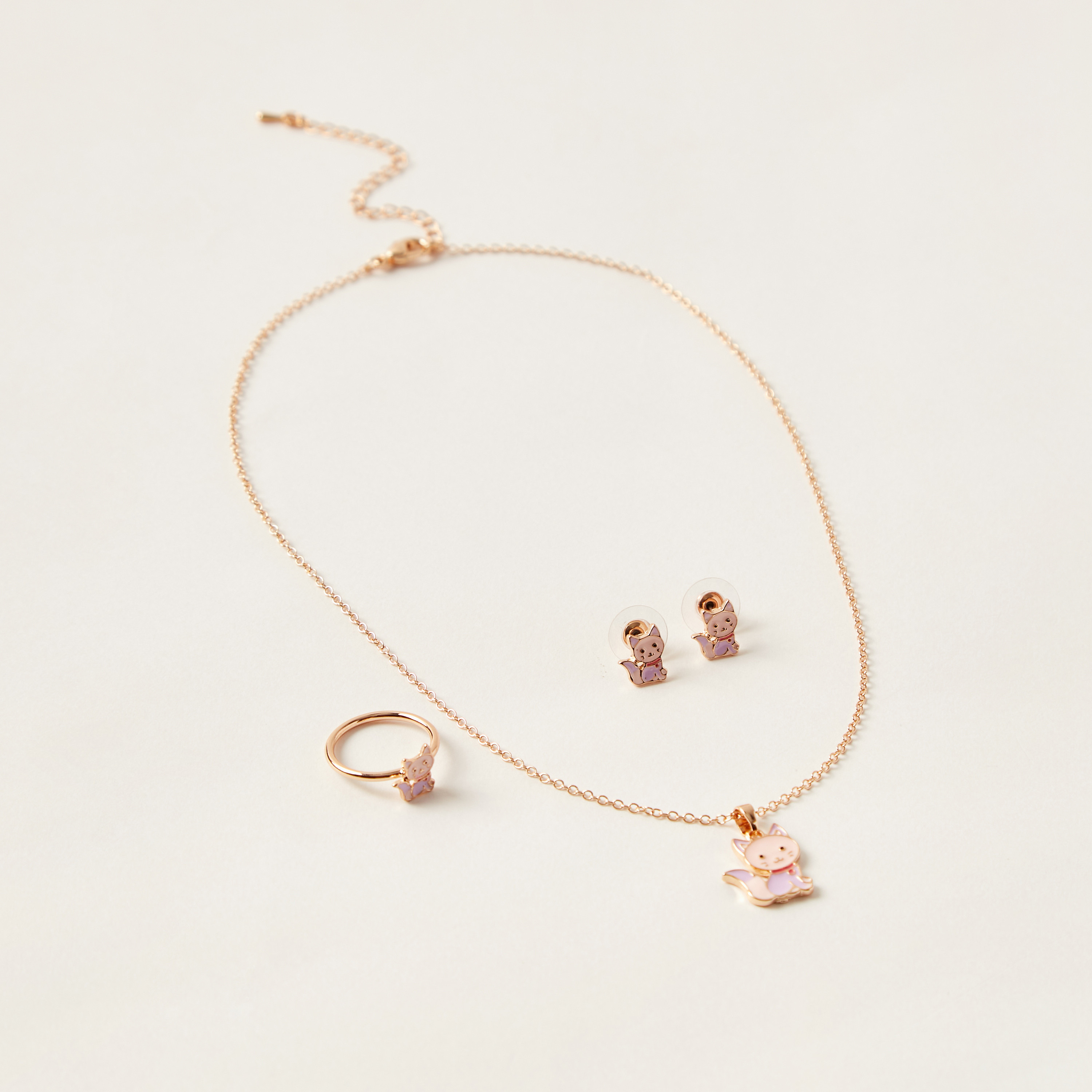 طقم عقد بدلاية قطة وخاتم وحلق مرصع من تشارمز-girls-accessories-jewellery-image-1