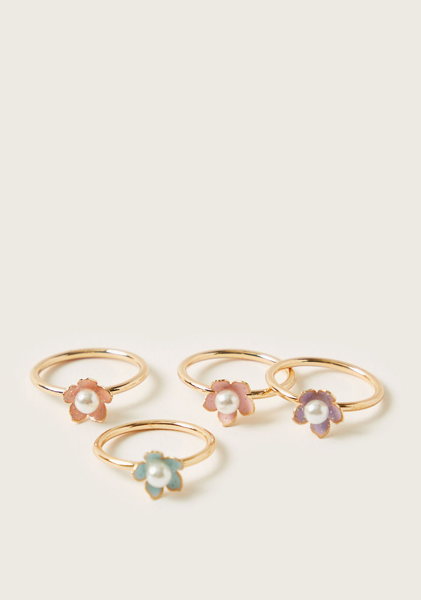 Charmz Floral Accented Ring - Set of 4-Jewellery-image-0