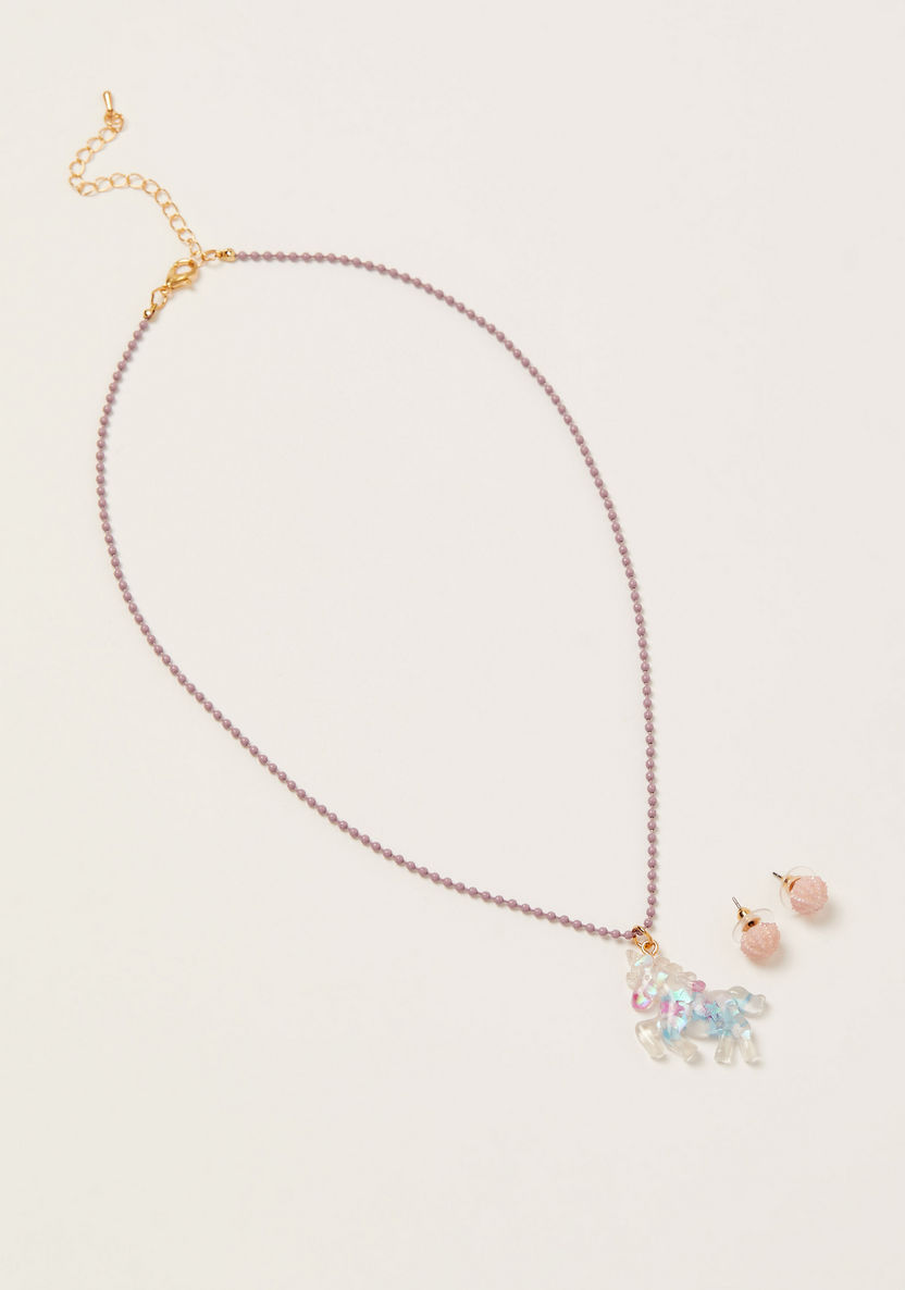 Charmz Unicorn Pendant Necklace and Earrings Set-Jewellery-image-0