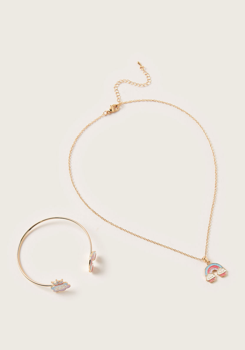 Charmz Rainbow Shaped Pendant Necklace and Cuff Bracelet Set-Jewellery-image-0