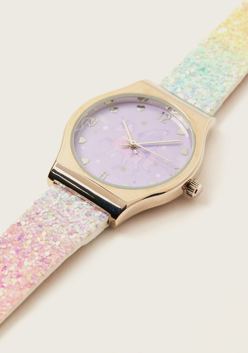 Charmz Unicorn Print Round Dial Wristwatch with Embellished Detail-Watches-image-1