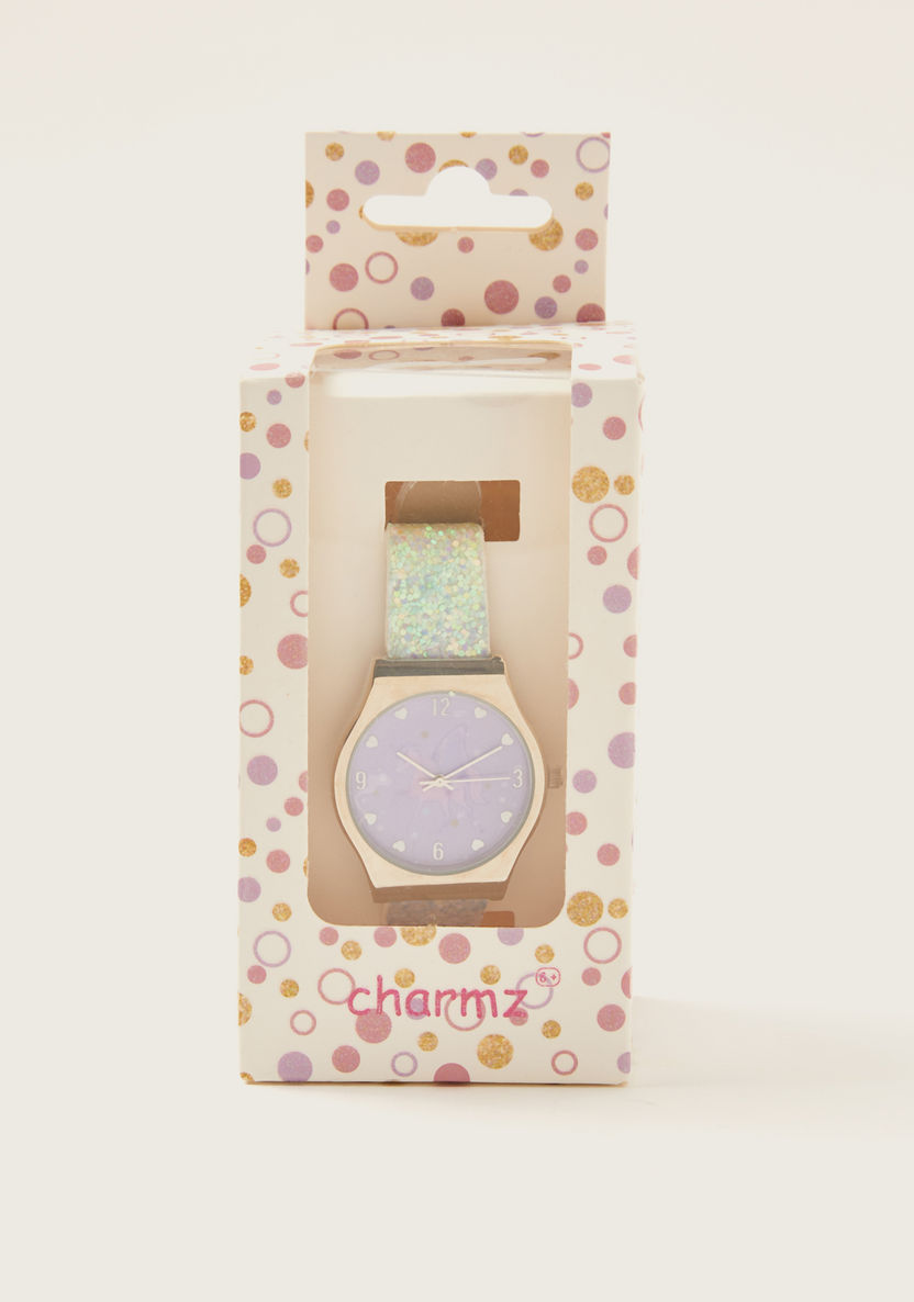 Charmz Unicorn Print Round Dial Wristwatch with Embellished Detail-Watches-image-3