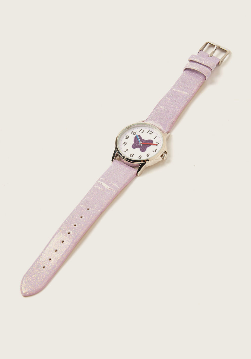Charmz Embellished Round Dial Watch with Glitter Detail-Watches-image-0