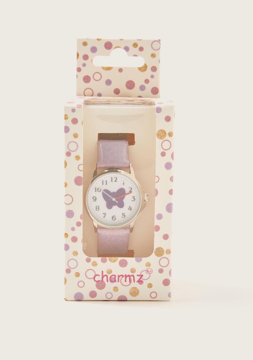 Charmz Embellished Round Dial Watch with Glitter Detail-Watches-image-3