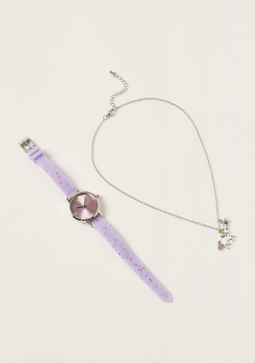 Charmz Printed Round Dial Watch and Necklace Set-Watches-image-0