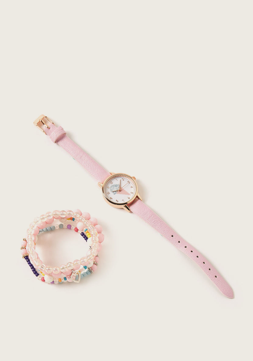 Charmz Printed Round Dial Watch and Bracelet Set-Watches-image-0
