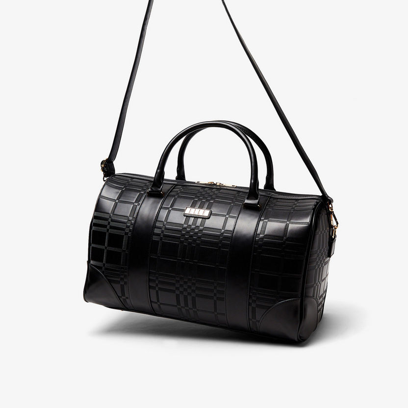 ELLE Textured Duffel Bag with Detachable Strap and Zip Closure-Duffle Bags-image-2