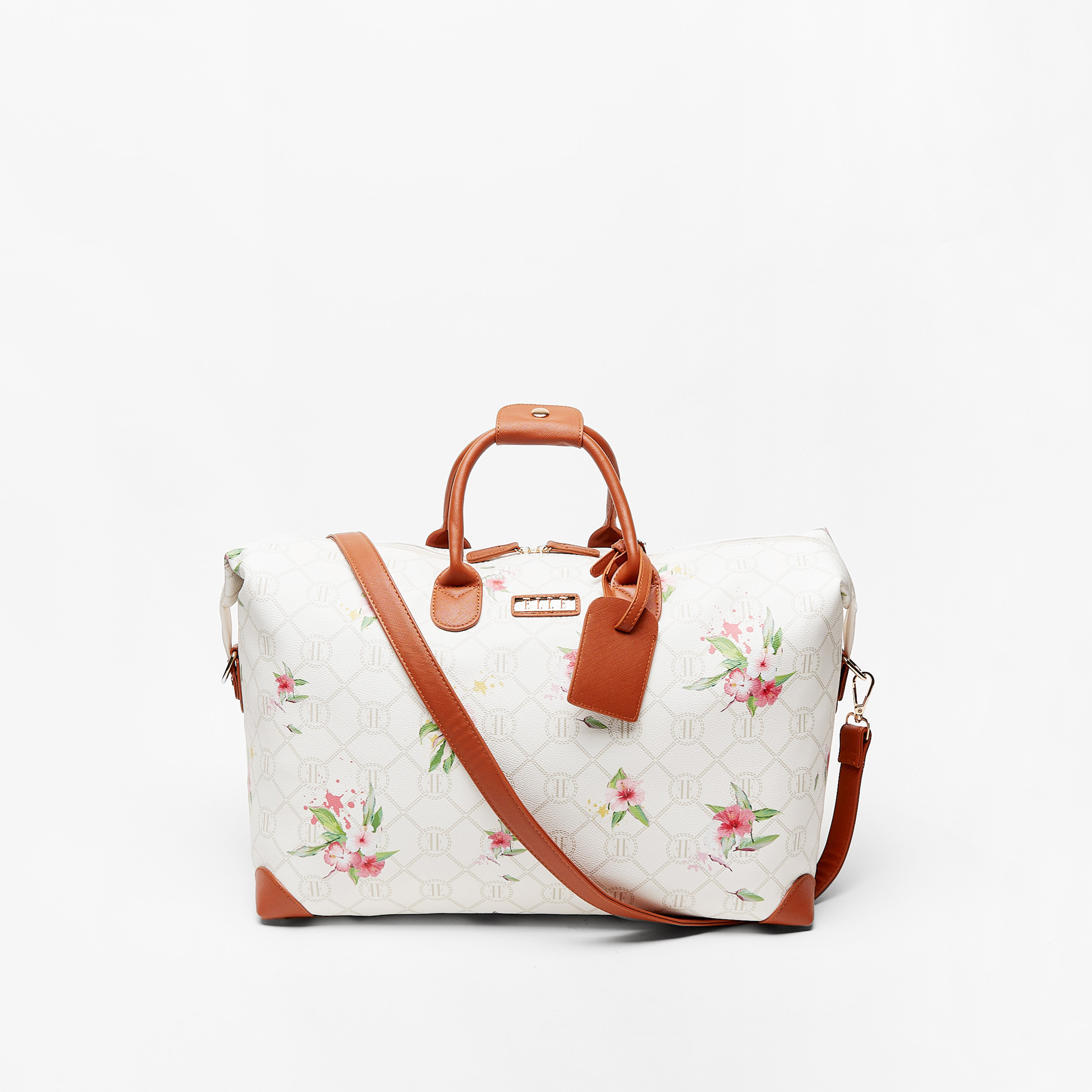 ELLE Printed Duffel Bag with Detachable Strap and Zip Closure-travel-luggagesandbags-dufflebags-image-1