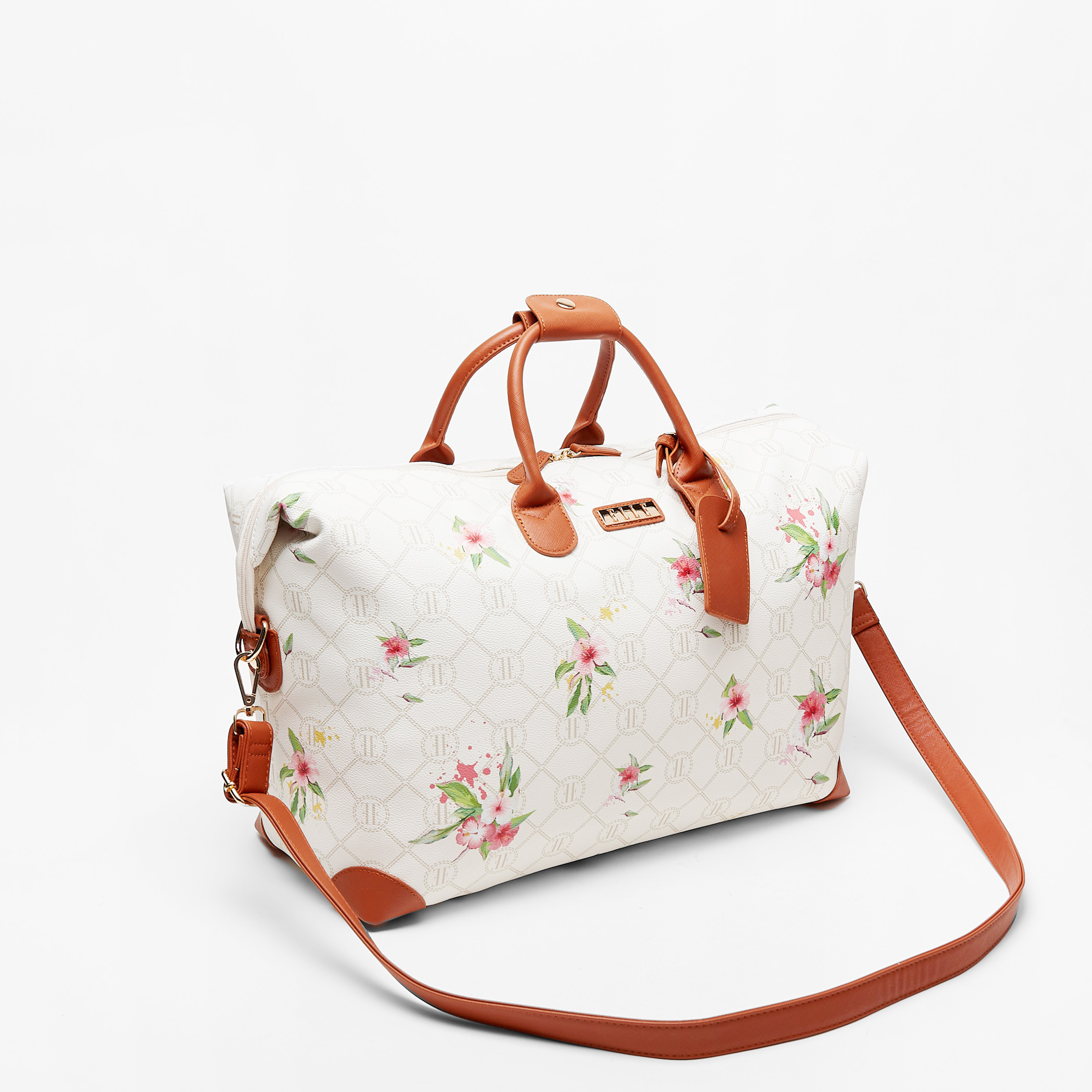 ELLE Printed Duffel Bag with Detachable Strap and Zip Closure-travel-luggagesandbags-dufflebags-image-2