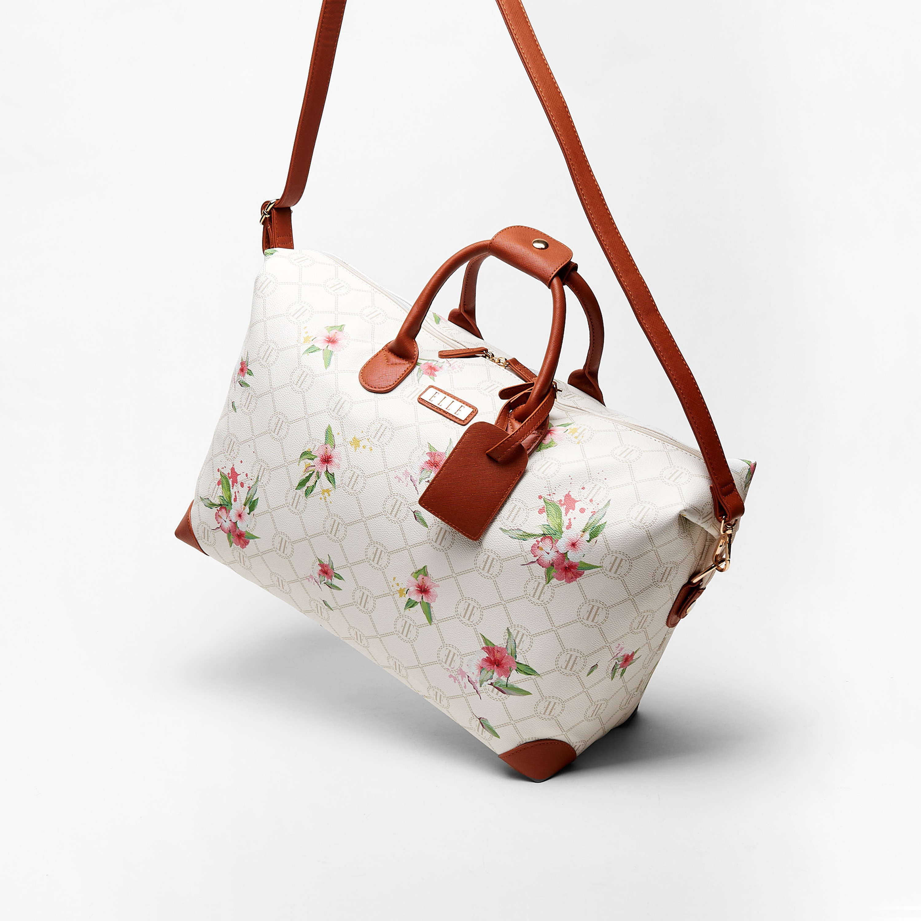 ELLE Printed Duffel Bag with Detachable Strap and Zip Closure-travel-luggagesandbags-dufflebags-image-3