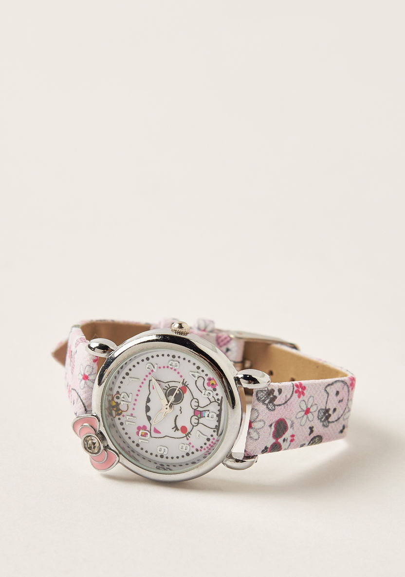 Charmz Cat Print Watch with Pin Buckle Closure and Compact Mirror Set-Watches-image-2