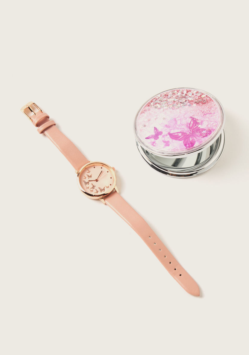 Charmz Butterfly Embellished Round Dial Watch and Mirror Set-Watches-image-0