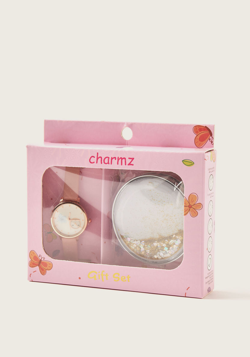Charmz Round Dial Watch and Compact Mirror Set-Watches-image-3