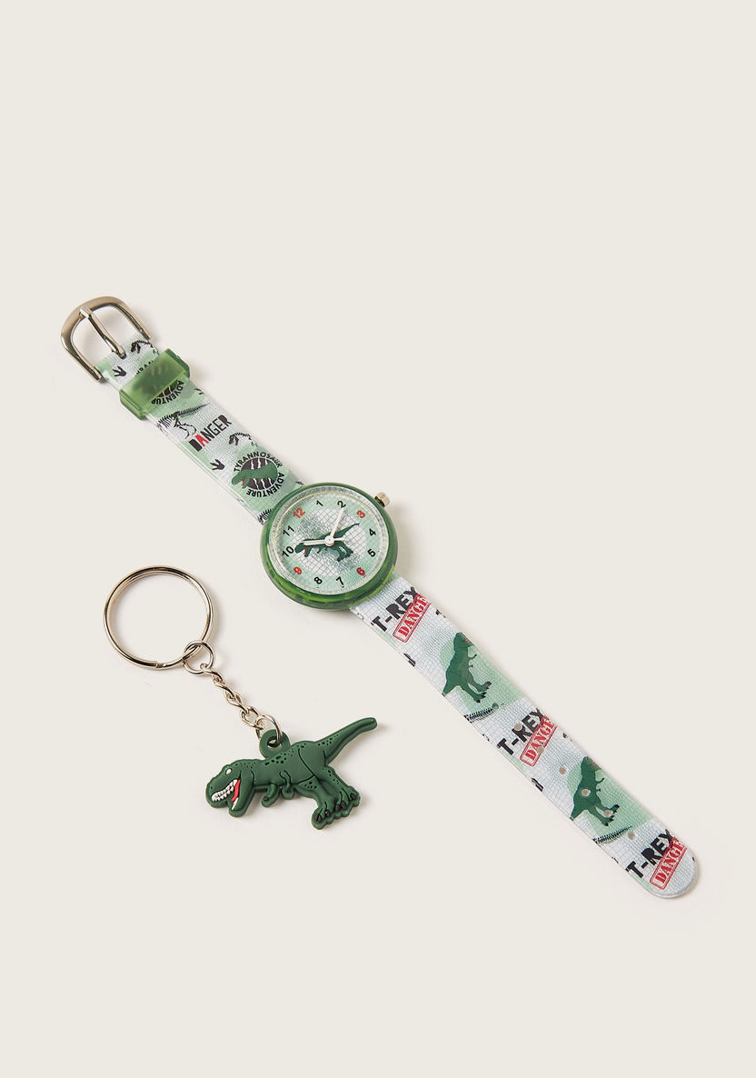 Juniors T-Rex Print Watch with Buckle Closure and Keychain Set-Watches-image-0