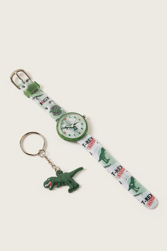 Juniors T-Rex Print Watch with Buckle Closure and Keychain Set