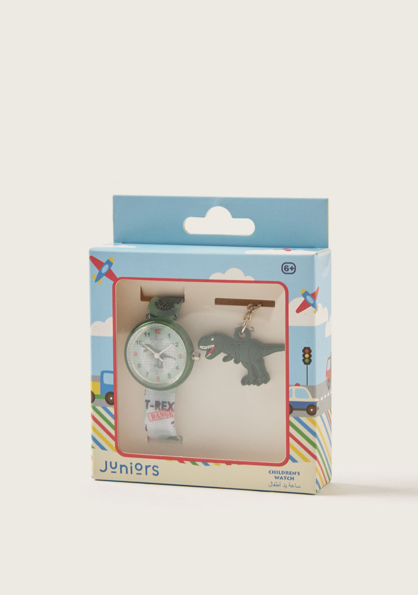 Juniors T-Rex Print Watch with Buckle Closure and Keychain Set-Watches-image-3