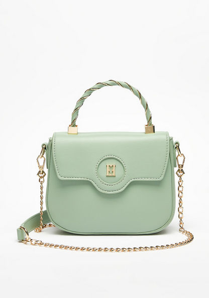 ELLE Solid Satchel Bag with Chain Strap and Metallic Button Closure
