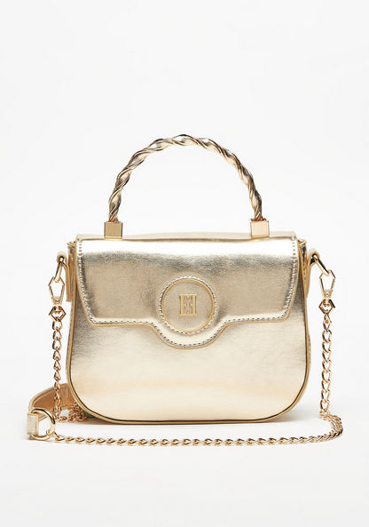 ELLE Tetxured Satchel Bag with Chain Strap and Metallic Button Closure-Women%27s Handbags-image-0