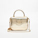 ELLE Tetxured Satchel Bag with Chain Strap and Metallic Button Closure-Women%27s Handbags-thumbnail-0