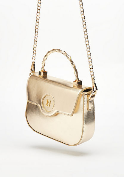 ELLE Tetxured Satchel Bag with Chain Strap and Metallic Button Closure-Women%27s Handbags-image-1