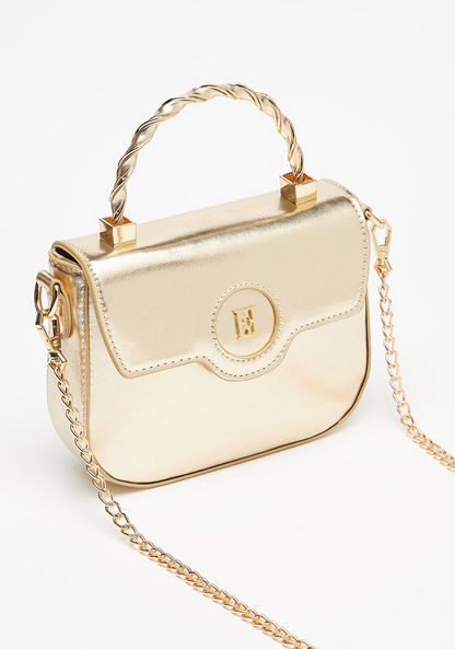 ELLE Tetxured Satchel Bag with Chain Strap and Metallic Button Closure-Women%27s Handbags-image-2