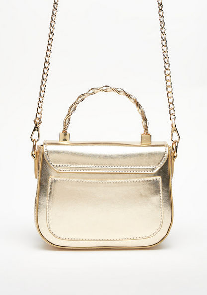 ELLE Tetxured Satchel Bag with Chain Strap and Metallic Button Closure-Women%27s Handbags-image-3