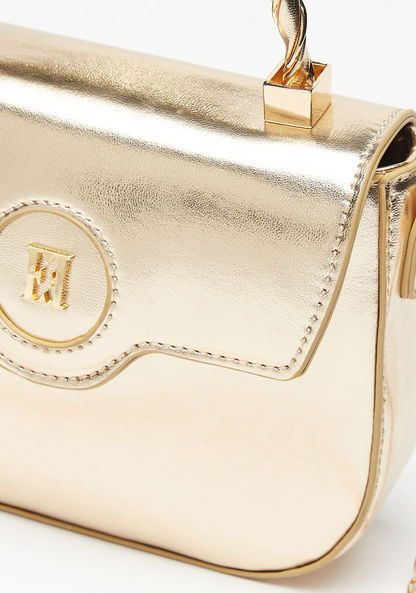 ELLE Tetxured Satchel Bag with Chain Strap and Metallic Button Closure-Women%27s Handbags-image-4