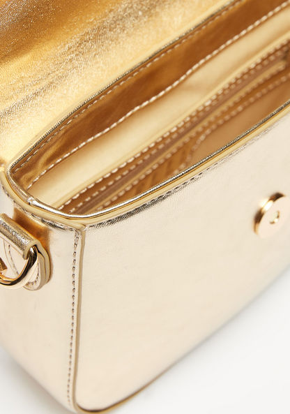 ELLE Tetxured Satchel Bag with Chain Strap and Metallic Button Closure-Women%27s Handbags-image-5