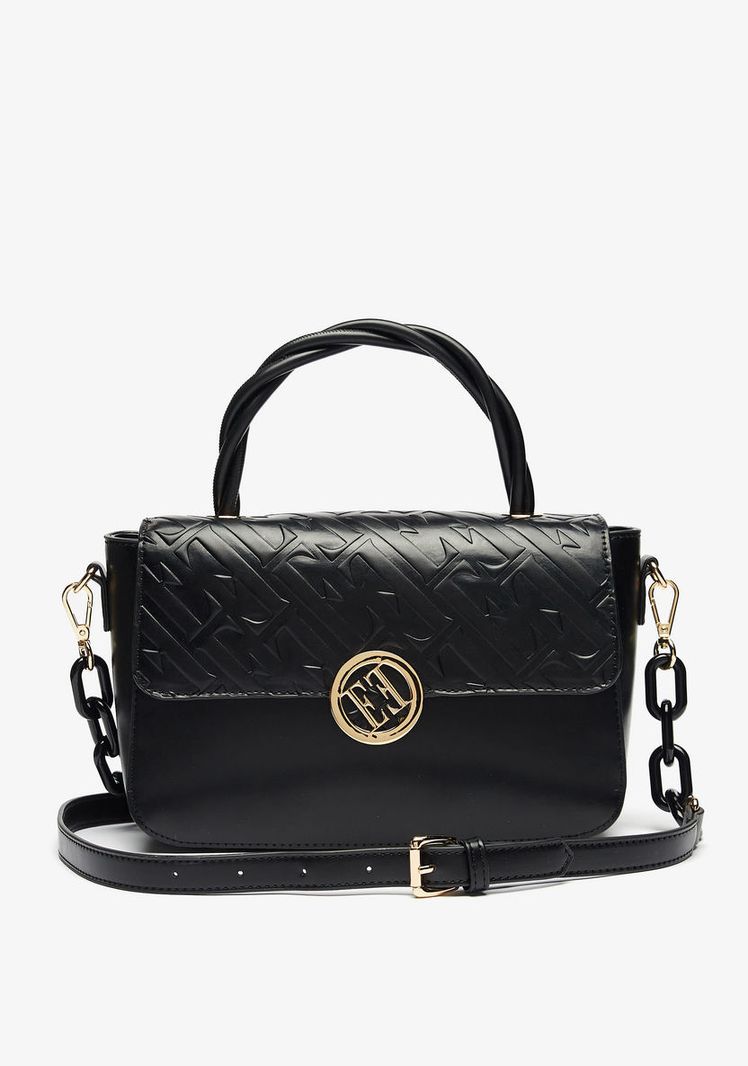 ELLE Monogram Textured Crossbody Bag with Twisted Top Handle-Women%27s Handbags-image-0