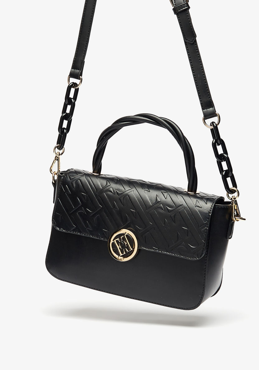ELLE Monogram Textured Crossbody Bag with Twisted Top Handle-Women%27s Handbags-image-1